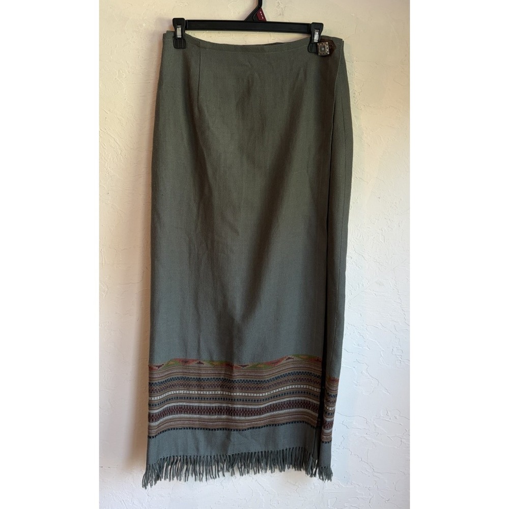 Vintage 90s Tasha Polizzi Saddleblanket 100% Wool Fringe Wrap Maxi Skirt M Boho